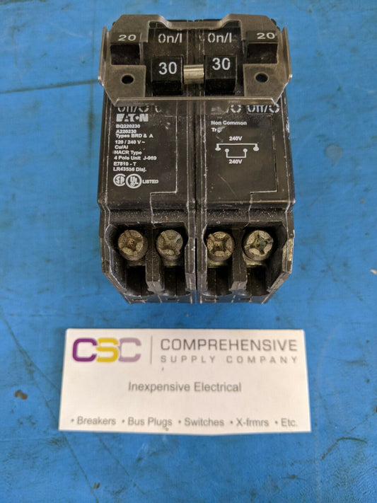 BQ220230 - Eaton 20A/30A/30A/20A Amp 4P (2P/2P) Pole 10kA@120/240V Plug On Quadplex Circuit Breaker