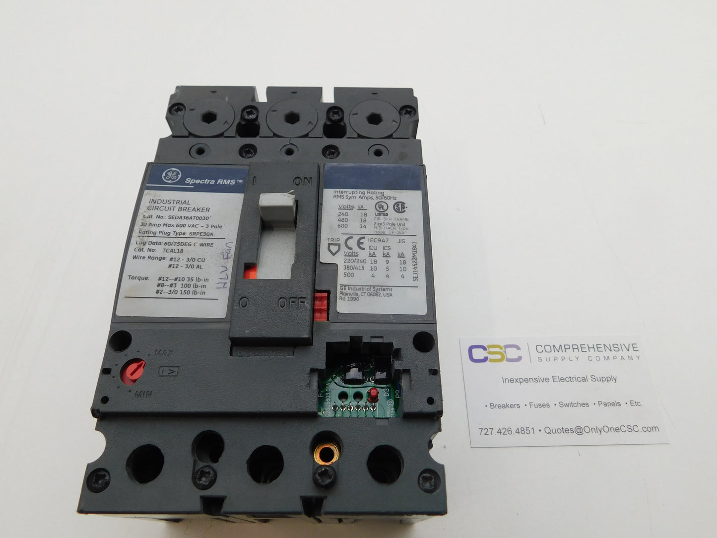 SEDA36AT0030 - GE 30A Amp 3P Pole 600V 18kA@480V Bolt On Spectra Rms Circuit Breaker