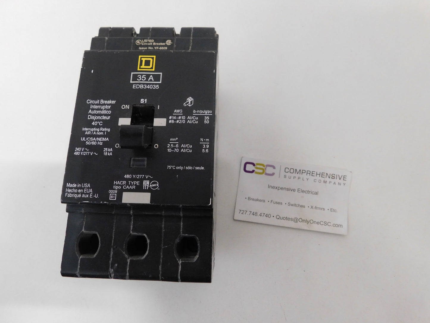 EDB34035 - Square D 35A Amp 3P Pole 18kA@480Y/277V Bolt On Circuit Breaker