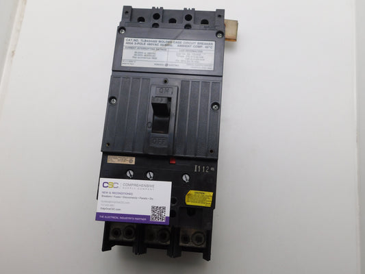 TLB434400 - GE 400A Amp 3P Pole 65kA@480V Feed Through Circuit Breaker W/400A Trip & Tclk43 Lug