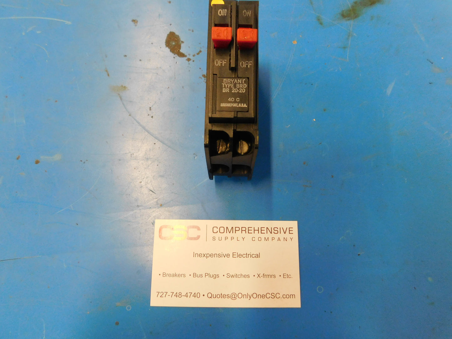 BR2020 - Bryant 20/20A Amp 2X1P Pole 10kA@120/240V Plug On Duplex Circuit Breaker W/Red Handle