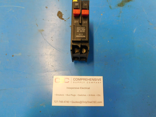 BR2020 - Bryant 20/20A Amp 2X1P Pole 10kA@120/240V Plug On Duplex Circuit Breaker W/Red Handle
