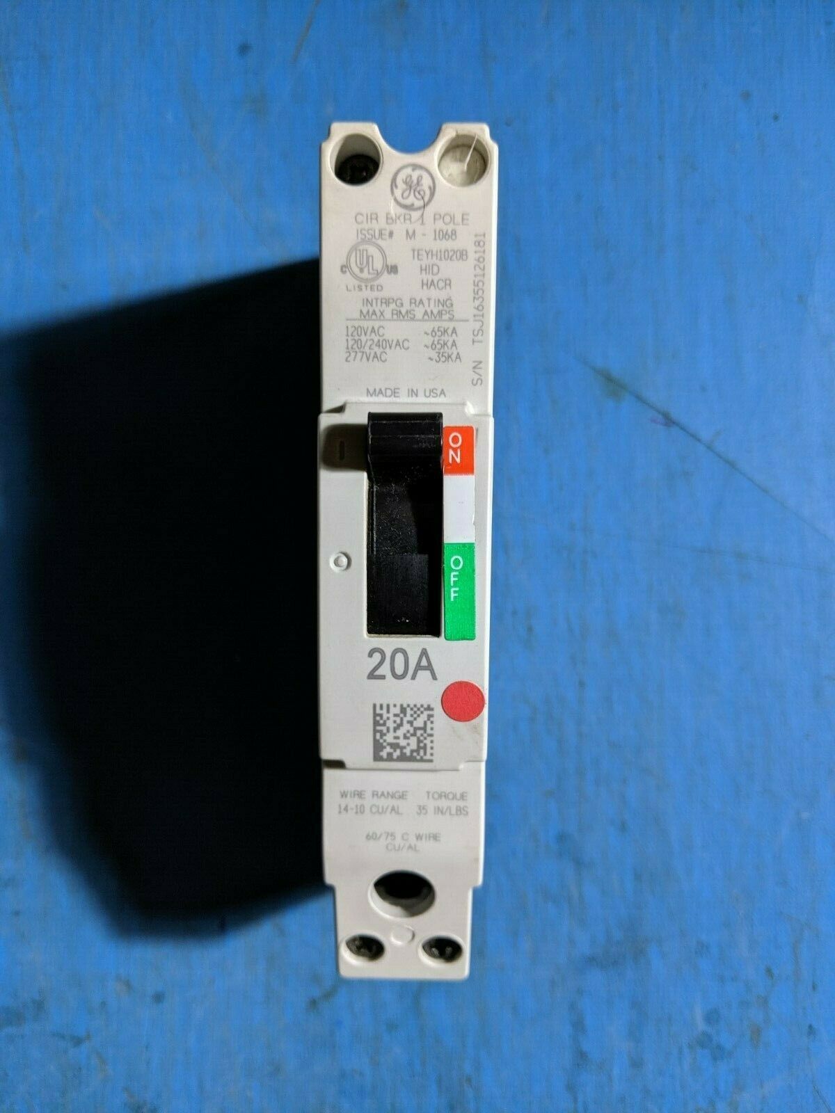 TEYH1020B - GE 20A Amp 1P Pole 35kA@277V Bolt On Circuit Breaker