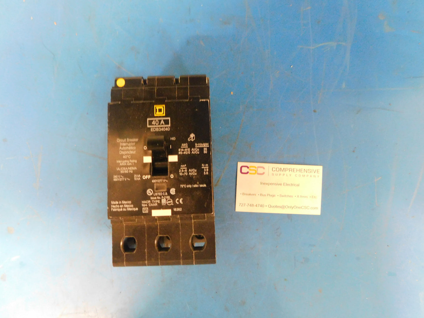 EDB34040 - Square D 40A Amp 3P Pole 18kA@480Y/277V Bolt On Circuit Breaker