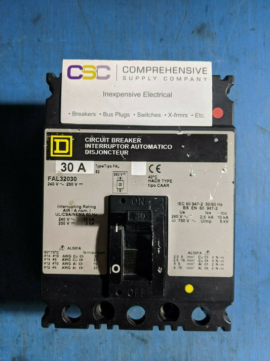 FAL32030 - Square D 30A Amp 3P Pole 10kA@240V Bolt On Circuit Breaker W/ Gray Label