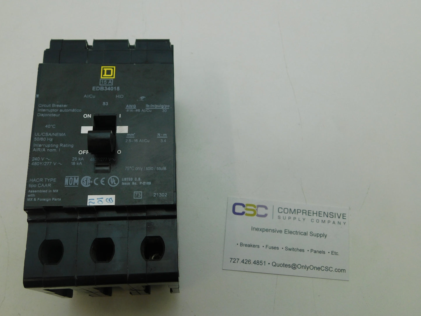 EDB34015 - Square D 15A Amp 3P Pole 18kA@480Y/277V Bolt On Circuit Breaker