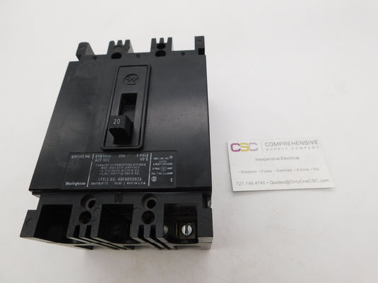 EHB3020 - Westinghouse 20A Amp 3P Pole 14kA@480V Bolt On Circuit Breaker