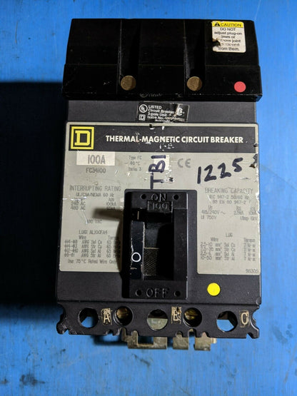 FC34100 - Square D 100A Amp 3P Pole 65kA@480V I-Line Plug On Circuit Breaker W/Gray Label