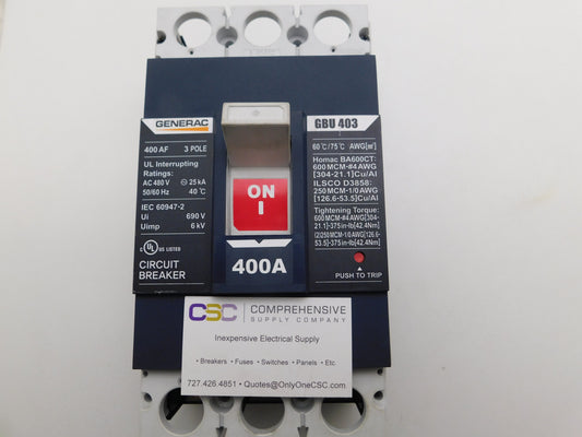 GBU403 - Generac 400A Amp 3P Pole 25kA@480V Bolt On Circuit Breaker
