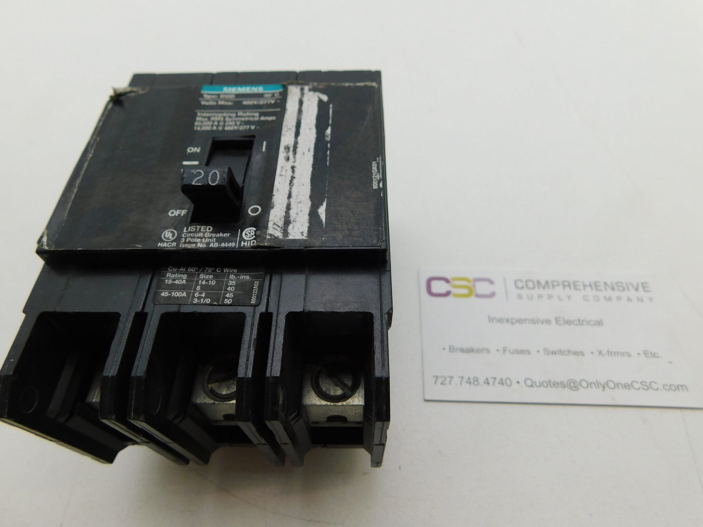BQD320 - Siemens 20A Amp 3P Pole 14kA@480Y/277V Bolt On Black Circuit Breaker