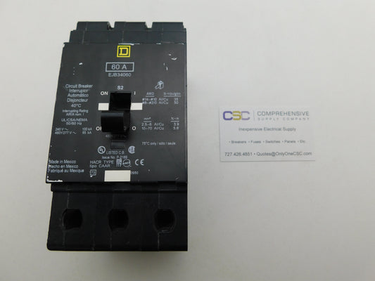 EJB34060 - Square D 60A Amp 3P Pole 65kA@480Y/277V Bolt On Circuit Breaker