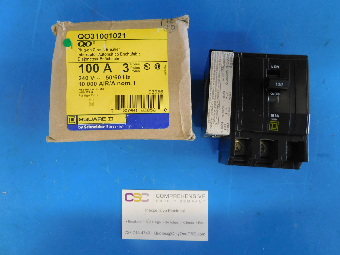 QO31001021 - Square D 100A Amp 3P Pole 10kA@240V Plug On Circuit Breaker W/120/240 Shunt Trip