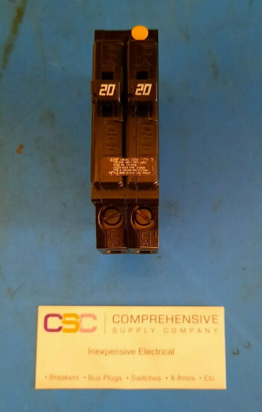 A2020 - Challenger 20/20A Amp 2X1P Pole 10kA@120/240V Plug On Duplex Circuit Breaker W/Clip