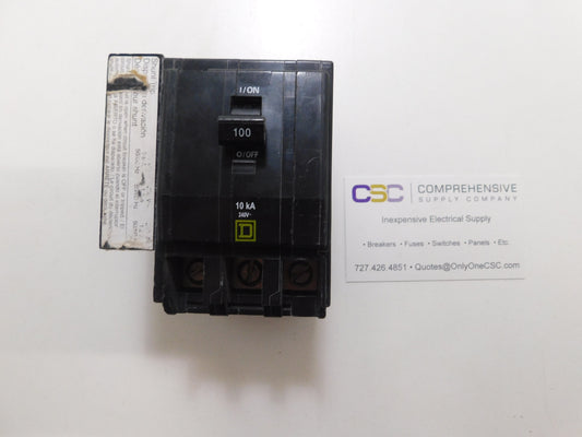 QOB31001021 - Square D 100A Amp 3P Pole 10kA@240V Bolt On Circuit Breaker W/120/240V Shunt Trip