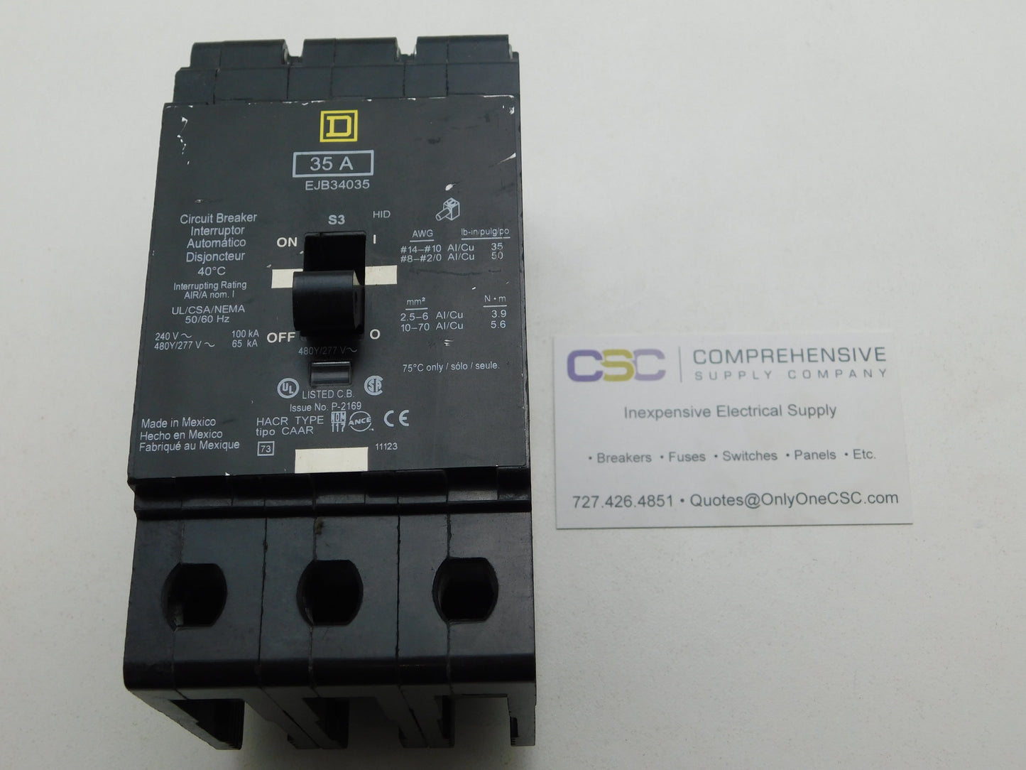 EJB34035 - Square D 35A Amp 3P Pole 65kA@480Y/277V Bolt On Circuit Breaker
