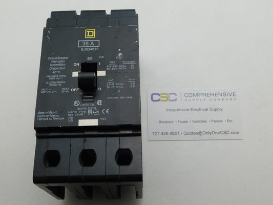 EJB34035 - Square D 35A Amp 3P Pole 65kA@480Y/277V Bolt On Circuit Breaker