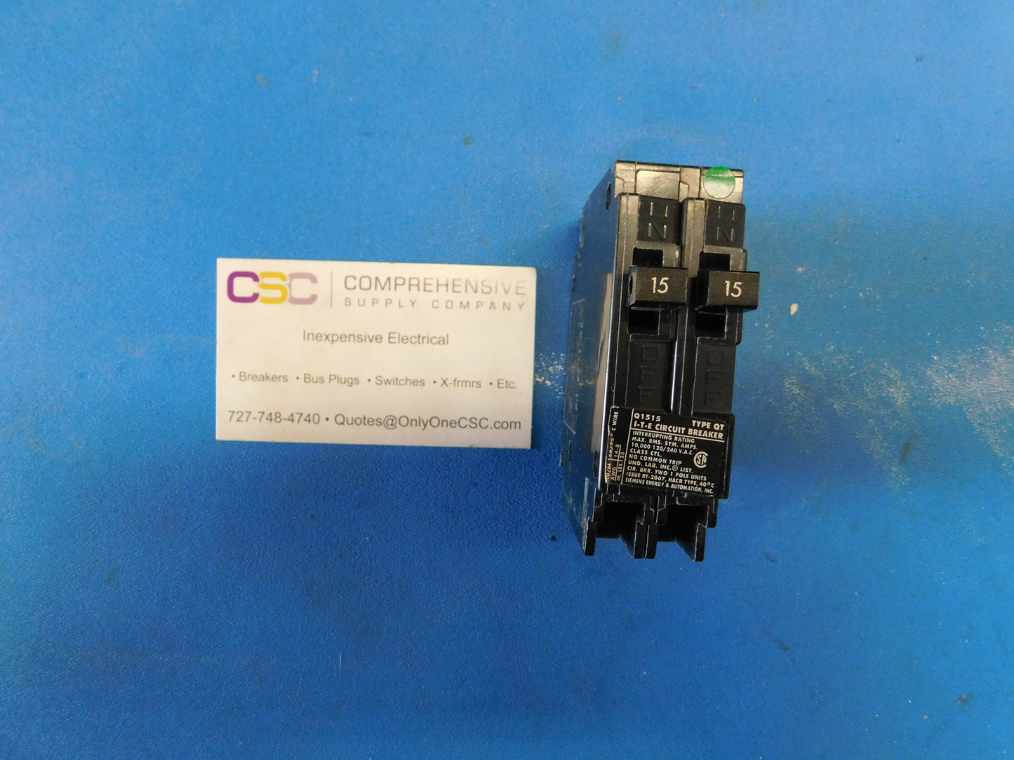 Q1515 - ITE 15/15A Amp 2X1P Pole 10kA@120/240V Plug On Duplex Circuit Breaker - Older Series