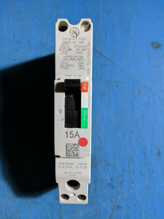 TEYD1015B - GE 15A Amp 1P Pole 25kA@277V Bolt On Circuit Breaker