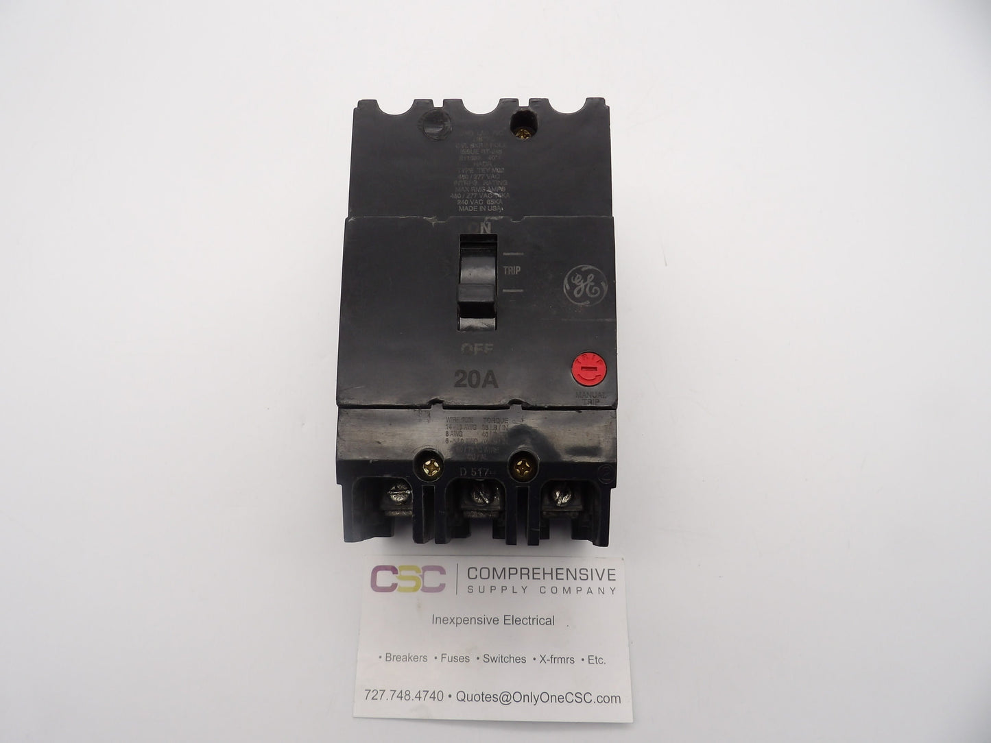 TEY320 - GE 20A Amp 3P Pole 14kA@480/277V Bolt On Circuit Breaker