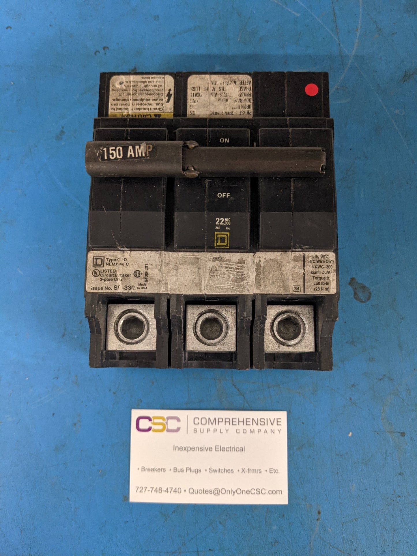 QOB3150VH - Square D 150A Amp 3P Pole 22kA@240V Bolt On Circuit Breaker