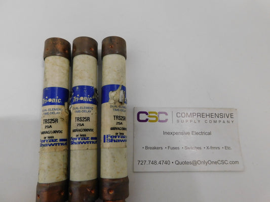 TRS25R - Mersen 25A Amp 600V Class Rk5 Tri-Onic Time Delay Cartridge Fuse - 3Pk