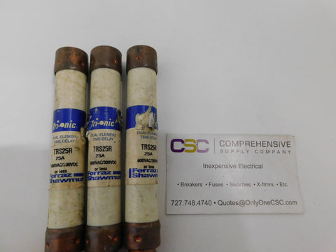TRS25R - Mersen 25A Amp 600V Class Rk5 Tri-Onic Time Delay Cartridge Fuse - 3Pk