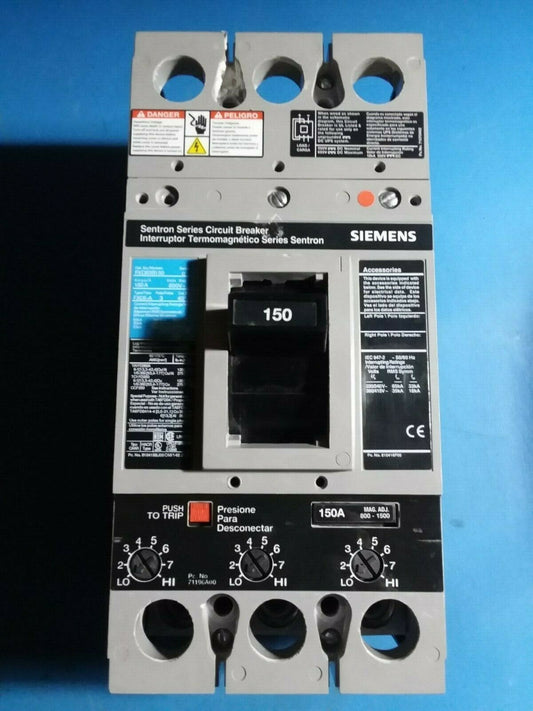 FXD63B150 - Siemens 150A Amp 3P Pole 600V 35kA@480V Bolt On Sentron Circuit Breaker W/Black Label