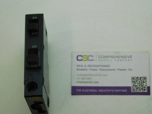 QOT1515 - Square D 15/15A Amp 2X1P Pole 10kA@120/240V Plug On Duplex Circuit Breaker W/Rejection Hook - Older Series