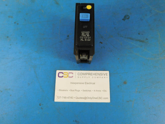 BR115 - Bryant 15A Amp 1P Pole 10kA@120/240V Plug On Circuit Breaker W/Blue Handle