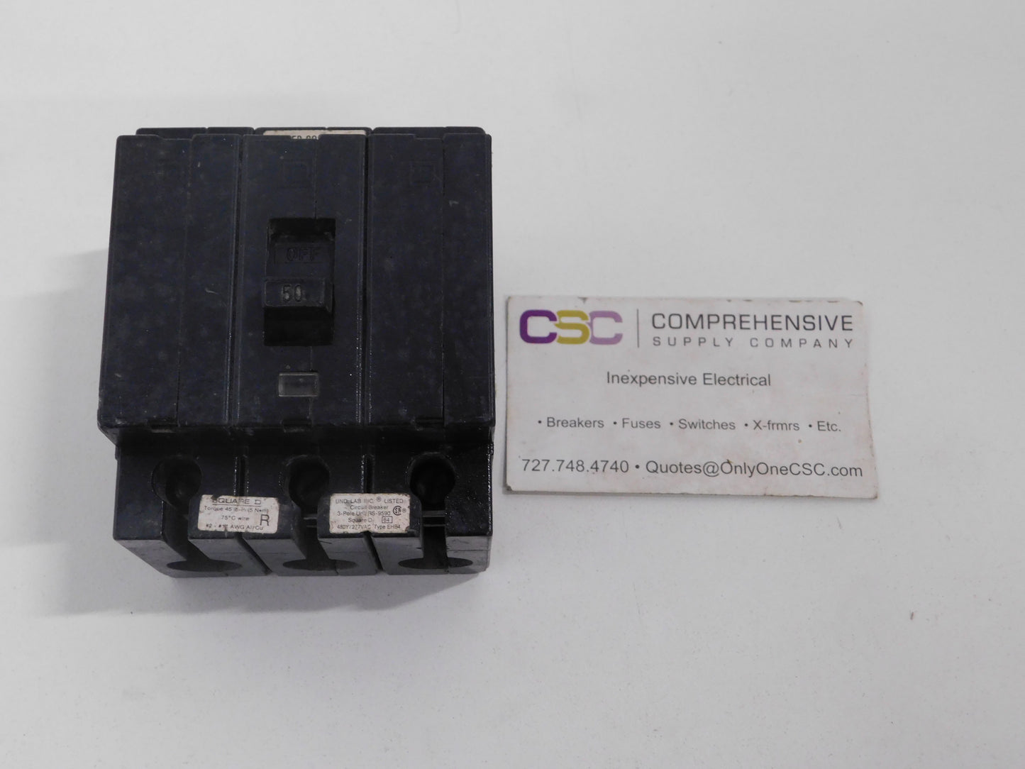 EHB34050 - Square D 50A Amp 3P Pole 14kA@480Y/277V Bolt On Circuit Breaker