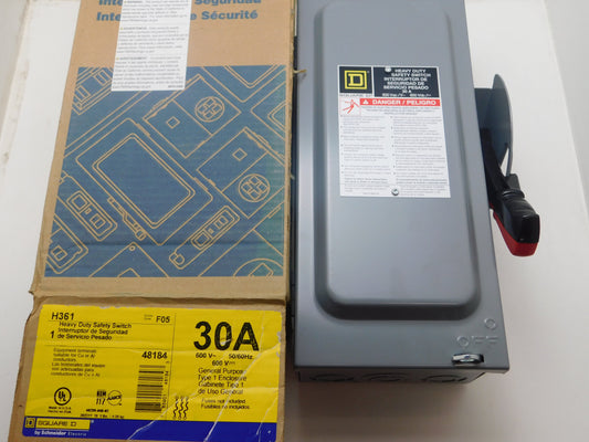 H361 - Square D 30A Amp 3P Pole 600V Nema 1 Fusible Heavy Duty Safety Switch
