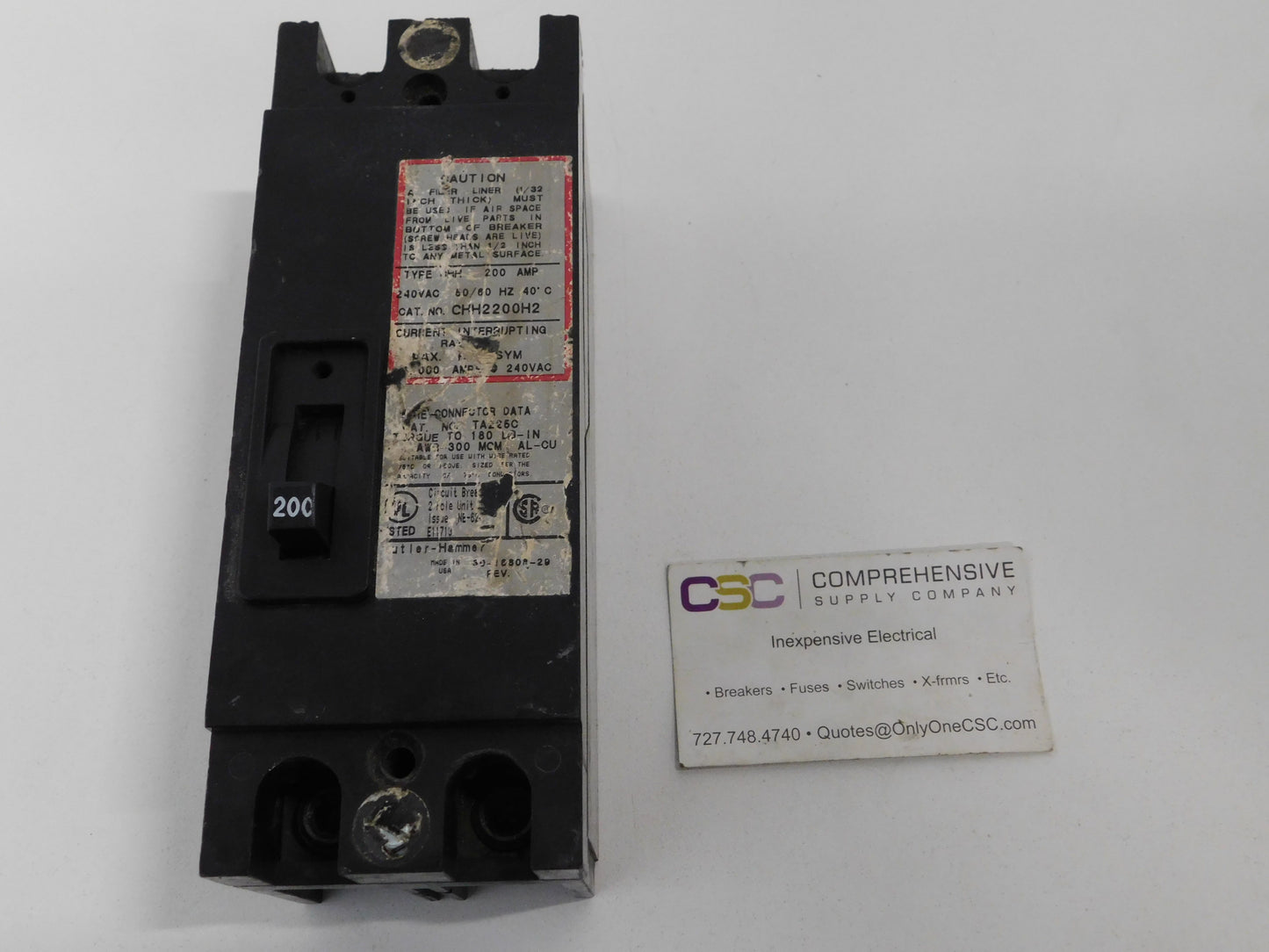 CHH2200H2 - Eaton 200A Amp 2P Pole 25kA@240V Bolt On Circuit Breaker W/Red Label