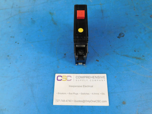 CH115 - Cutler Hammer 15A Amp 1P Pole 10kA@120/240V Plug On Circuit Breaker W/Red Handle, Metal Foot & Half Notch