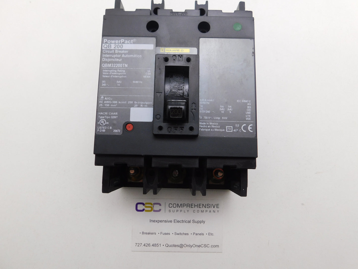 QBM32200TN - Square D 200A Amp 3P Pole 10kA@240V Bolt On Powerpact Circuit Breaker