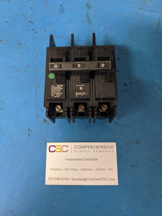 BQ3B030 - Siemens 30A Amp 3P Pole 10kA@240V Bolt On Bq Circuit Breaker
