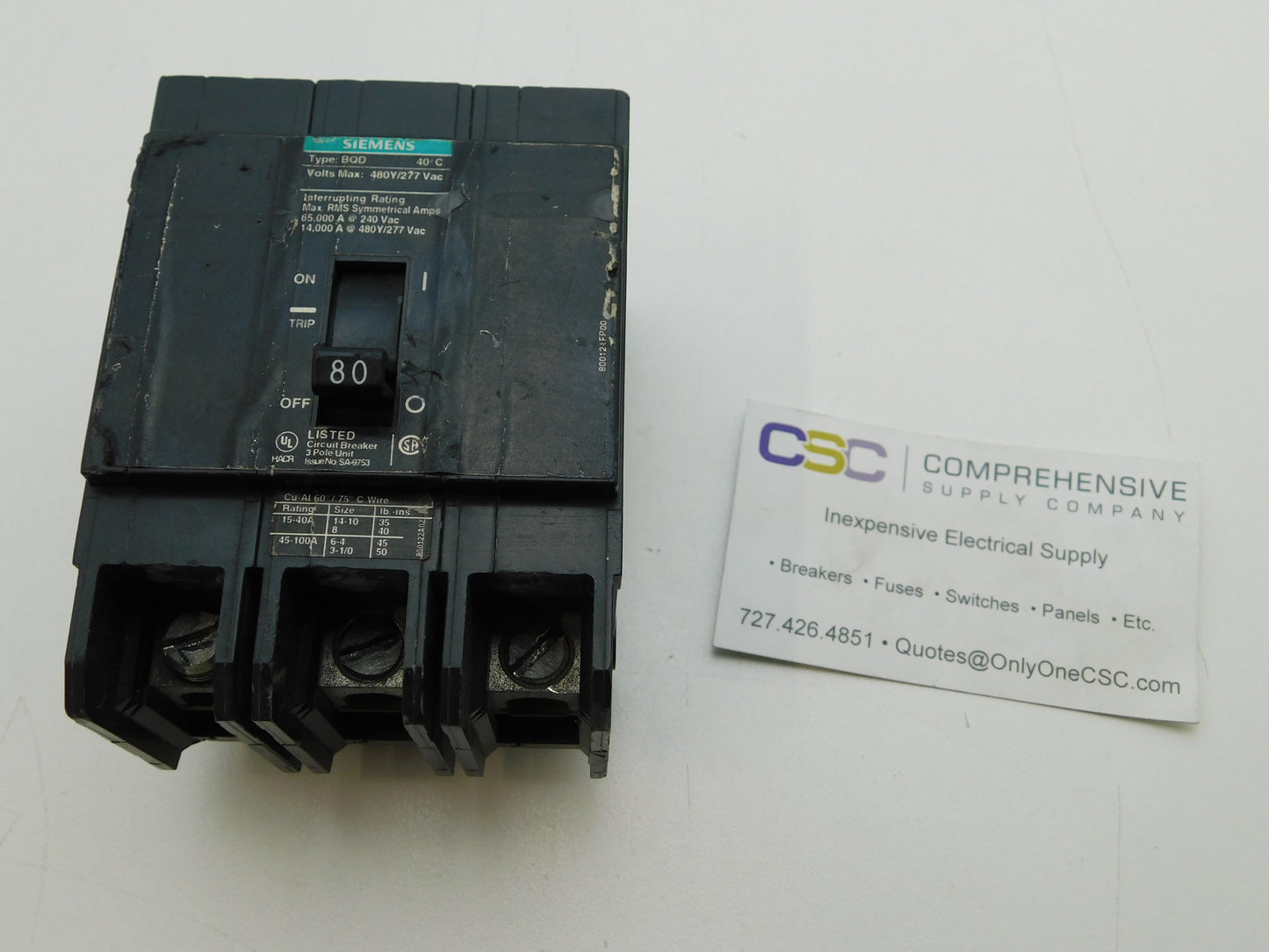 BQD380 - Siemens 80A Amp 3P Pole 14kA@480Y/277V Bolt On Black Circuit Breaker