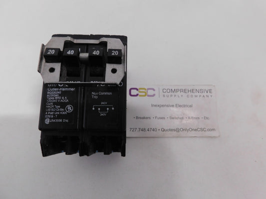 BQ220240 - Cutler Hammer 20/40/40/20A Amp 4P (2P/2P) Pole 10kA@120/240V Plug On Quadplex Circuit Breaker