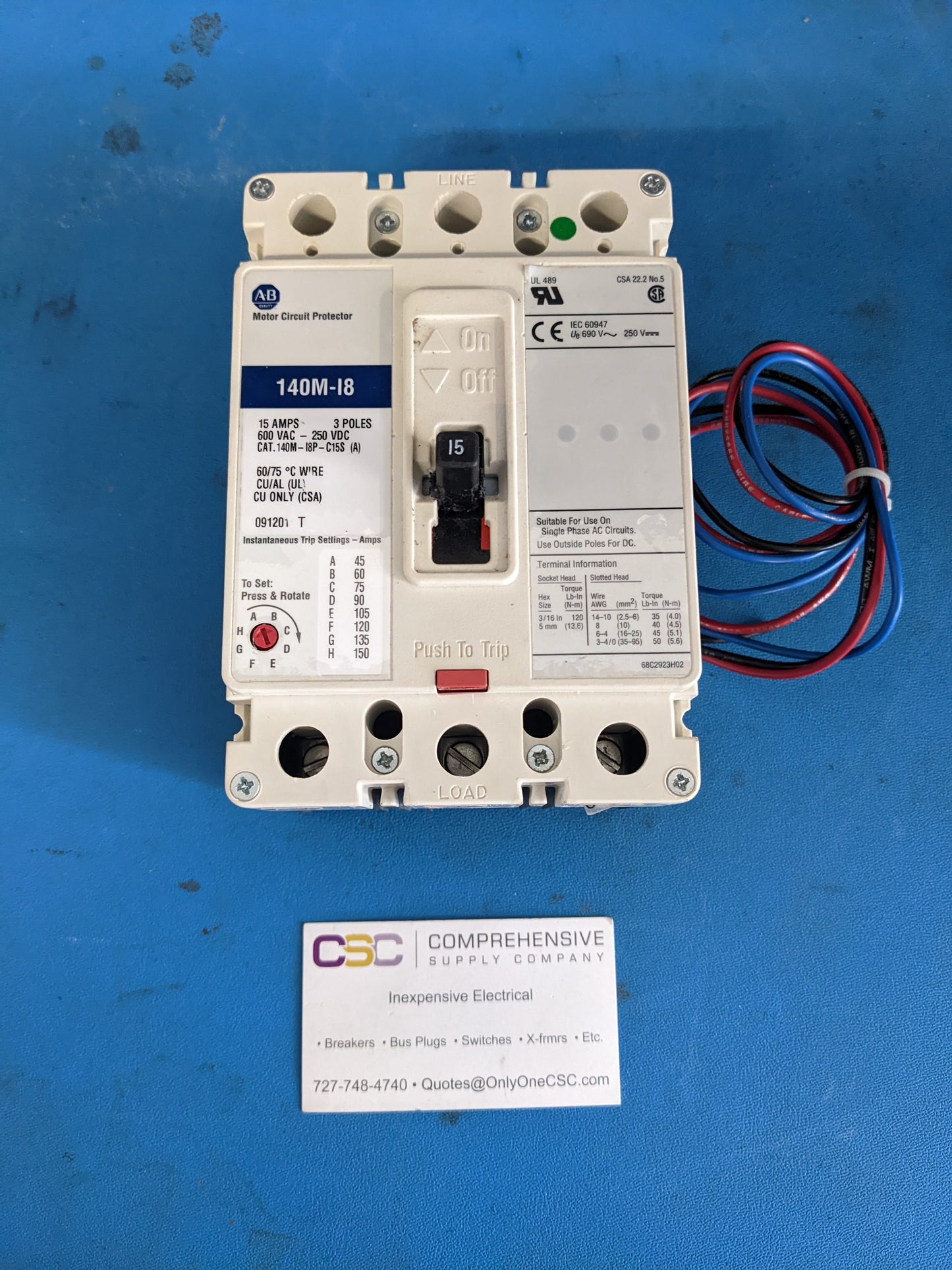 140M-I8P-C15S-XC - Allen Bradley 15A Amp 3P Pole 600V Bolt On Circuit Breaker