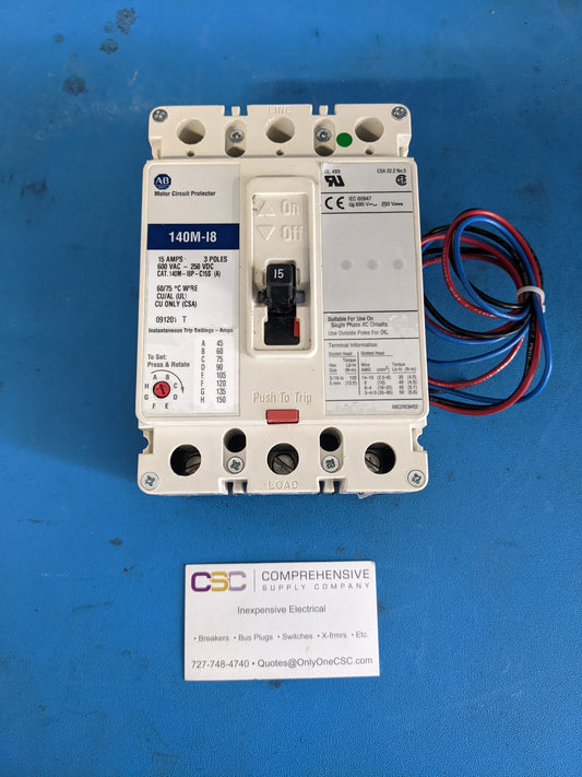 140M-I8P-C15S-XC - Allen Bradley 15A Amp 3P Pole 600V Bolt On Circuit Breaker