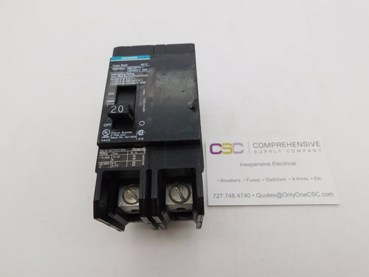 BQD220 - Siemens 20A Amp 2P Pole 14kA@480Y/277V Bolt On Black Circuit Breaker