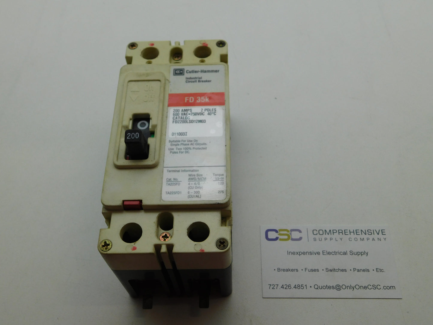 FD2200LSD12M03 - Cutler Hammer 200A Amp 2P Pole 600V 35kA@480V Feed Through Circuit Breaker W/Red Label