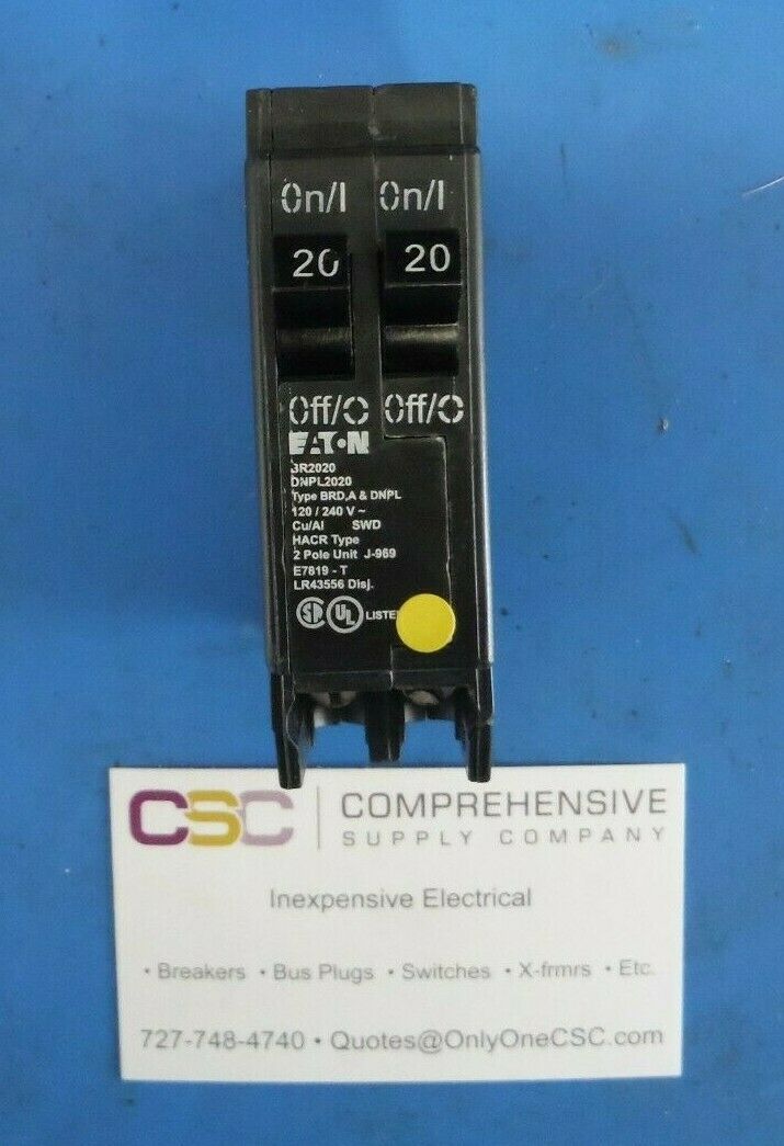 BR2020 - Cutler Hammer 20/20A Amp 2X1P Pole 10kA@120/240V Plug On Duplex Circuit Breaker
