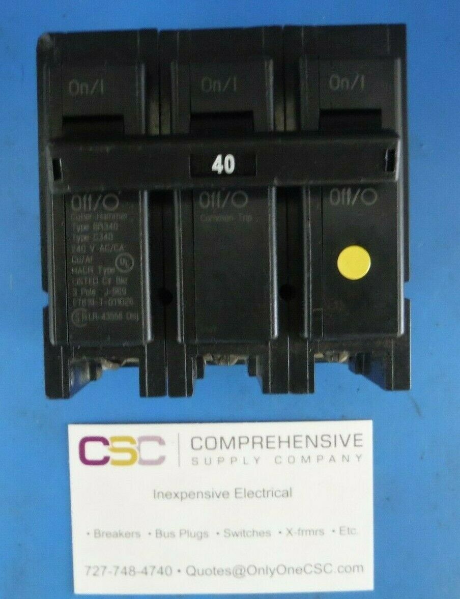 BR340 - Cutler Hammer 40A Amp 3P Pole 10kA@240V Plug On Circuit Breaker