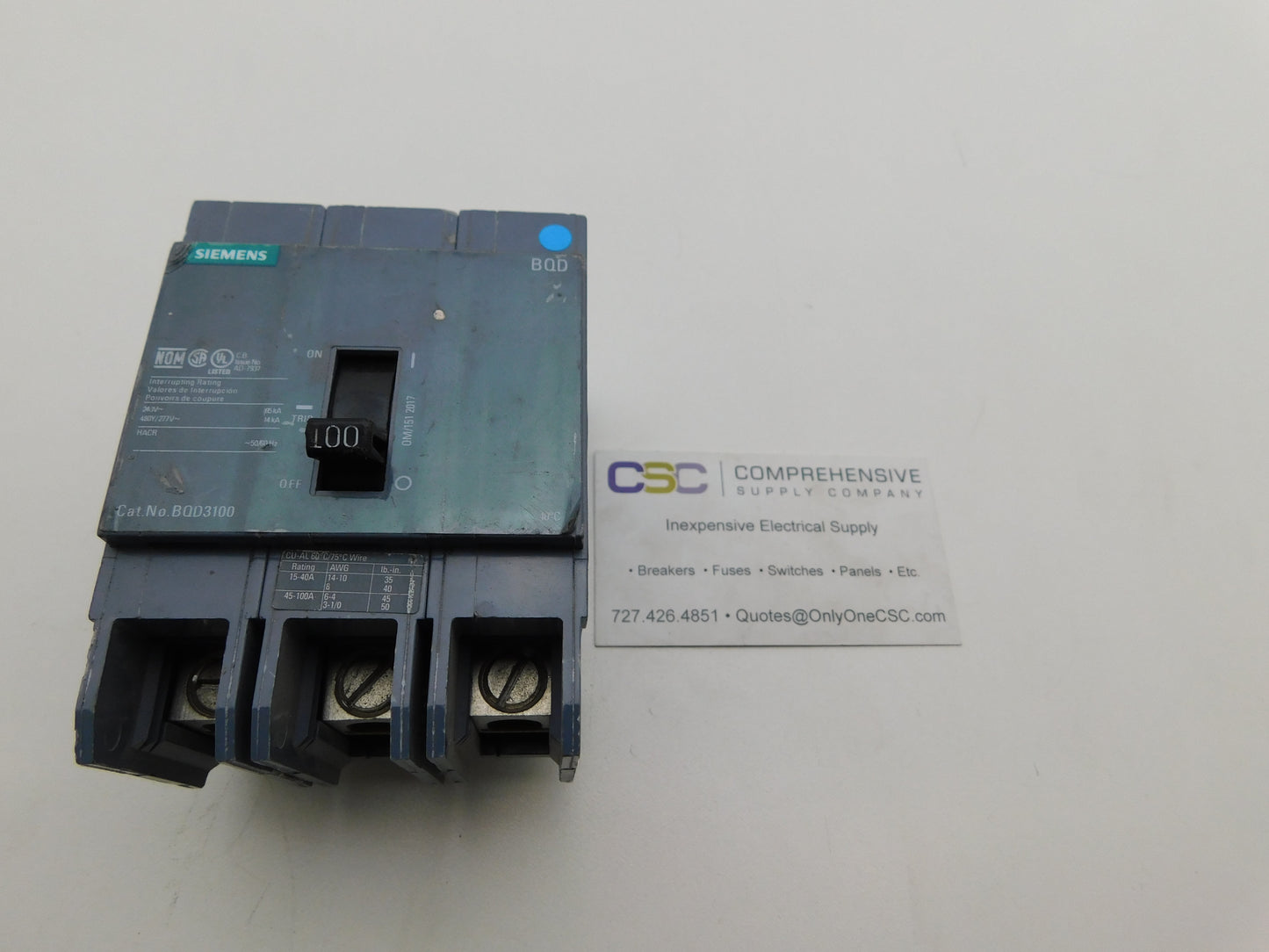 BQD3100 - Siemens 100A Amp 3P Pole 14kA@480Y/277V Bolt On Circuit Breaker W/Gray Label