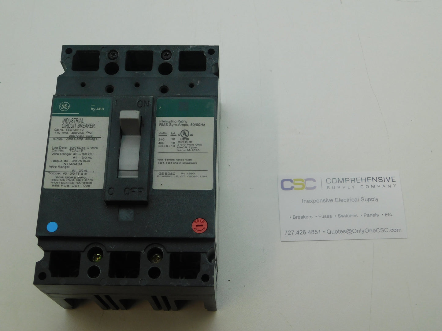 TED134110 - GE 110A Amp 3P Pole 18kA@480V Bolt On Circuit Breaker