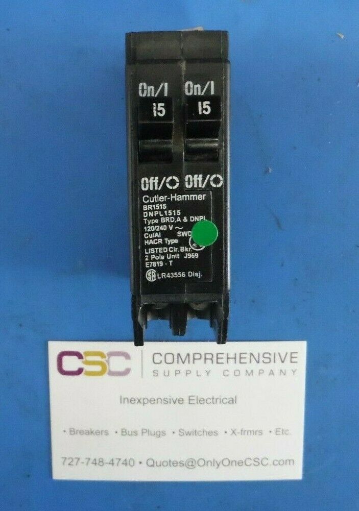 BR1515 - Cutler Hammer 15/15A Amp 2X1P Pole 10kA@120/240V Plug On Duplex Circuit Breaker