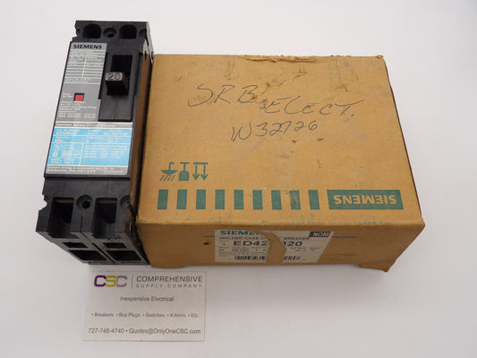 ED42B020 - Siemens 20A Amp 2P Pole 18kA@480V Bolt On Circuit Breaker W/Gray Label