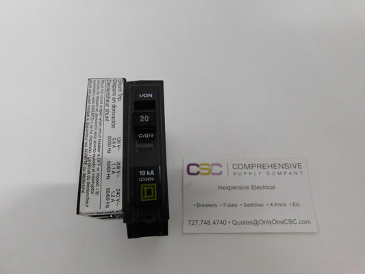 QO1201021 - Square D 20A Amp 1P Pole 10kA@120/240V Plug On Circuit Breaker W/120/240V Shunt Trip