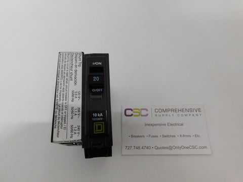 QO1201021 - Square D 20A Amp 1P Pole 10kA@120/240V Plug On Circuit Breaker W/120/240V Shunt Trip
