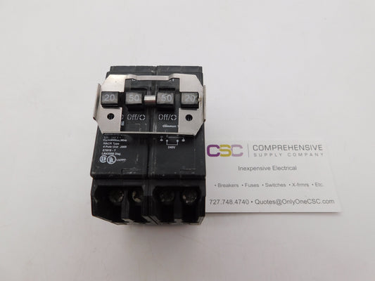 BQC220250 - Eaton 20/50/50/20A Amp 4P (2P/2P) Pole 10kA@120/240V Plug On Quadplex Circuit Breaker